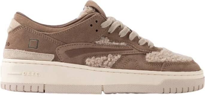 D.a.t.e. Beige Teddy Sneakers met Leren Details