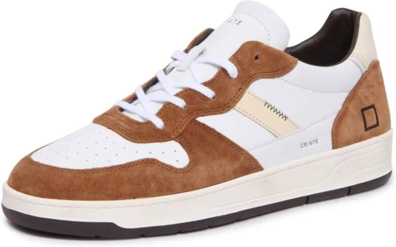 D.a.t.e. Witte Leren Sneakers met Bruine Suede Inzetstukken White Heren