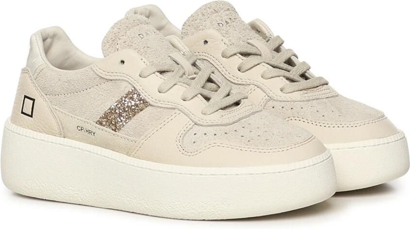 D.a.t.e. Beige Court Platform Hairy Sneakers