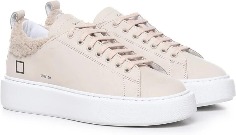 D.a.t.e. Beige Leren Sneakers met Teddy Stof Inzet Beige Dames