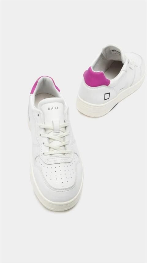 D.a.t.e. Leren Sneakers met Fuchsia Accenten White Dames