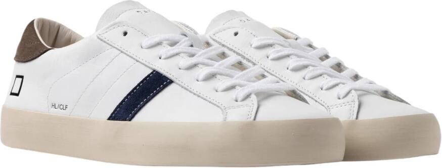 D.a.t.e. Witte lage sneaker met blauwe en bruine details