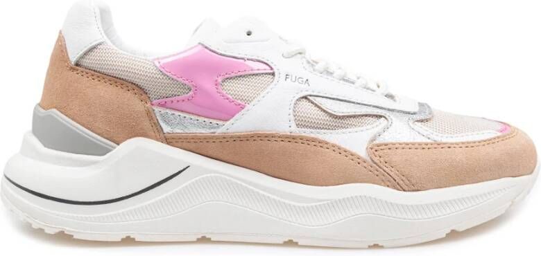 D.a.t.e. Ivoor Roze Sport Sneakers van Leer en Stof