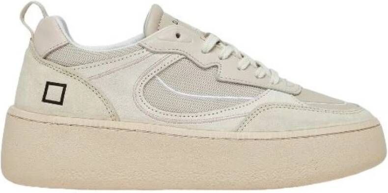 D.a.t.e. Ivory Leren Sneakers met Zilveren Details Beige Dames