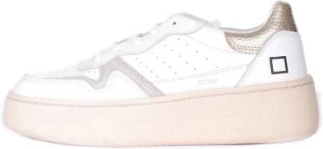 D.a.t.e. Witte Leren Sneakers met Ventilatiegaten en Luxe Gouden Hiel White Dames