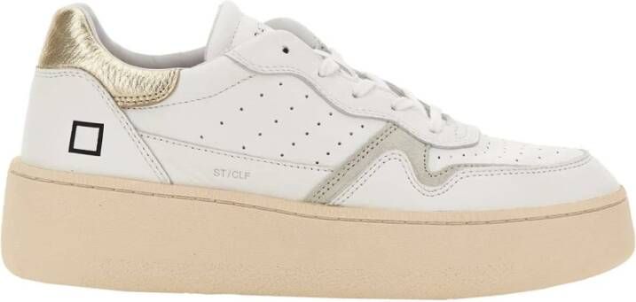 D.a.t.e. Witte Leren Sneakers met Ventilatiegaten en Luxe Gouden Hiel White Dames