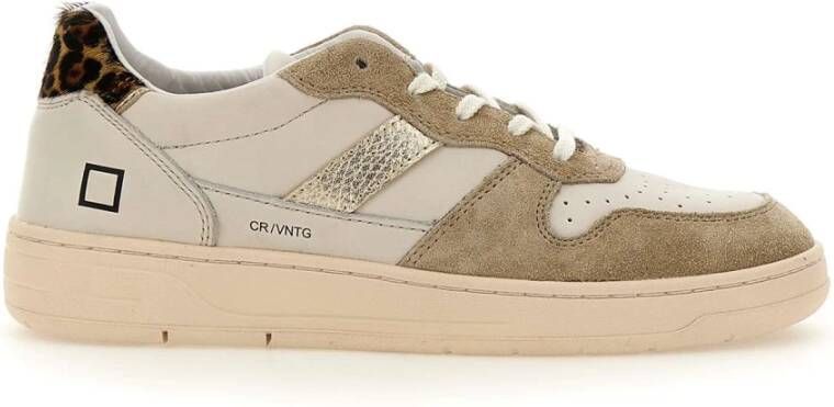 D.a.t.e. Ivory Lage Sneakers met Suède Details en Ponyhaar Patch Beige Dames