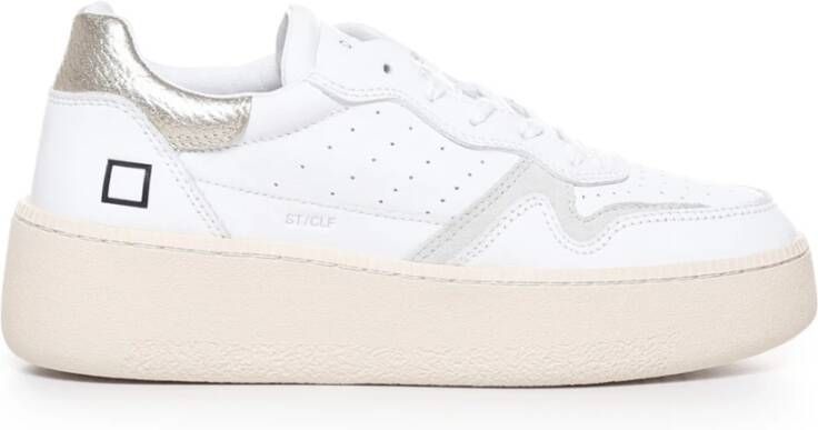 D.a.t.e. Witte Leren Sneakers met Ventilatiegaten en Luxe Gouden Hiel White Dames