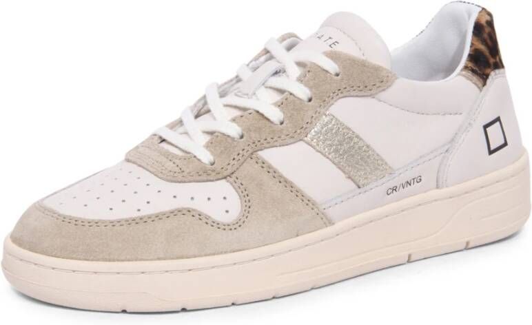 D.a.t.e. Ivory Lage Sneakers met Suède Details en Ponyhaar Patch Beige Dames