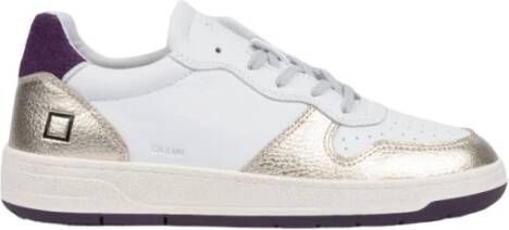 D.a.t.e. Witte en platina sneakers met paars suède White Dames