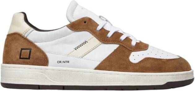 D.a.t.e. Witte Leren Sneakers met Bruine Suede Inzetstukken White Heren