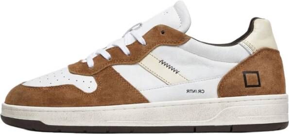 D.a.t.e. Witte Leren Sneakers met Bruine Suede Inzetstukken White Heren