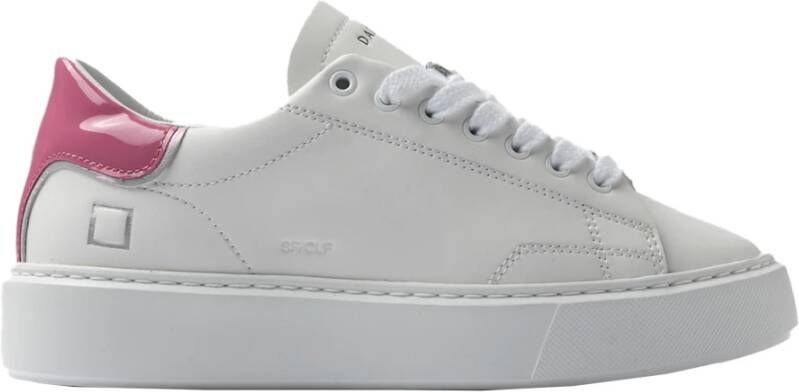 D.a.t.e. Witte leren sneakers met fuchsia detail