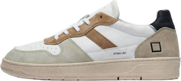 D.a.t.e. Witte Leren Sneakers met Grijze en Bruine Suede Inzetstukken Wit Heren