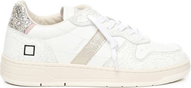 D.a.t.e. Witte Platinum Sneakers met Glitterdetail