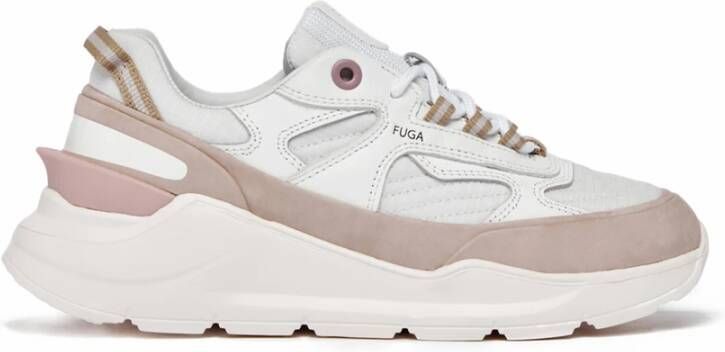 D.a.t.e. Witte Sneakers van Technische Stof met Wit Leer en Beige Nubuck Inzetstukken White Dames