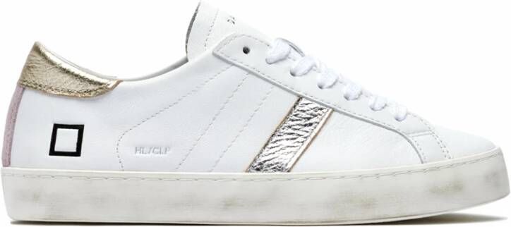 D.a.t.e. Witte Sneakers met Leren Tong en Zilveren Gelamineerd Detail White Dames