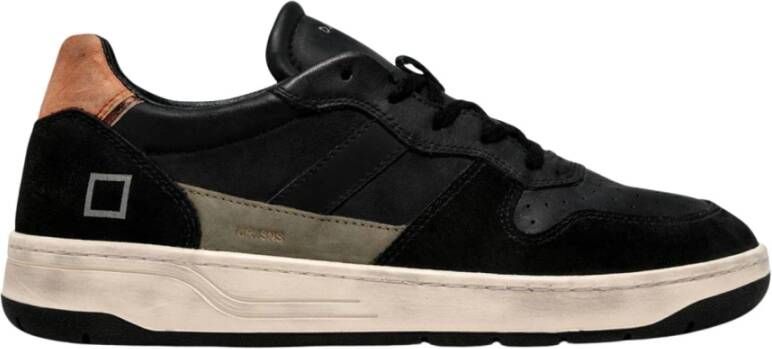 D.a.t.e. Zwarte leren lage sneakers met suède inzetstukken