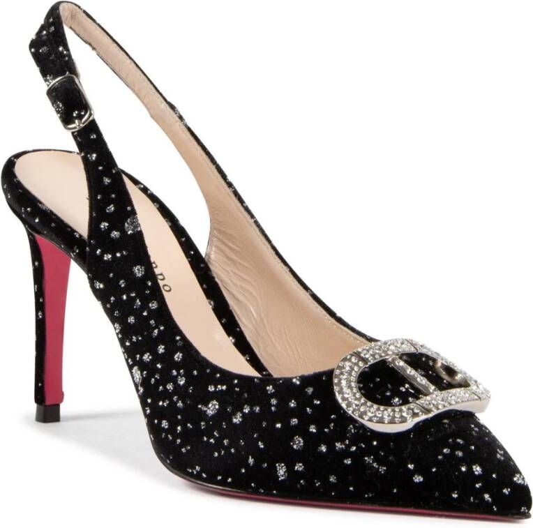 Dee Ocleppo Sandalen Crystal Buckle Slingback Pumps Glitter Fluweel Stijl