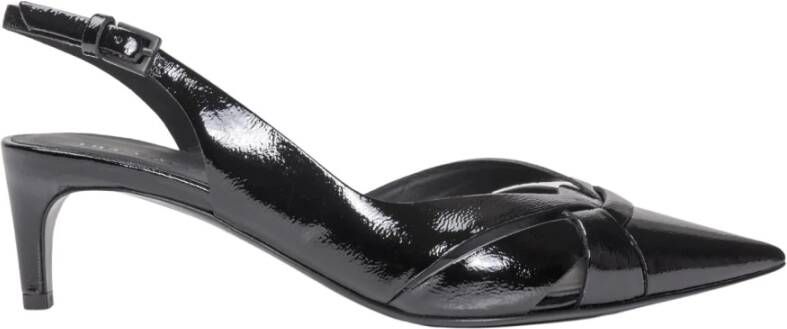 DEL Carlo Glossy Leather Slingback Kitten Heel Black Dames