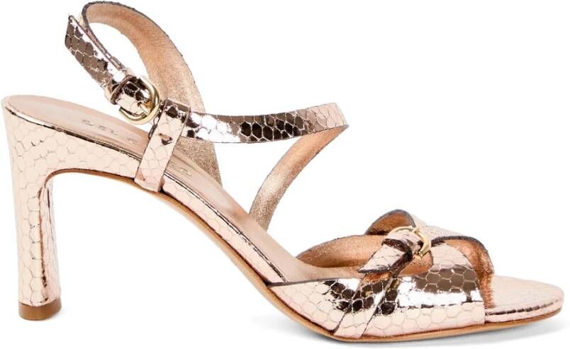 DEL Carlo Gouden Rozen Sandalen met Python Print