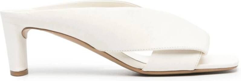 DEL Carlo Witte Leren Muiltjes Sandalen met Middelhoge Hak