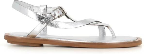 DEL Carlo Zilveren Leren Sandalen met Gespsluiting