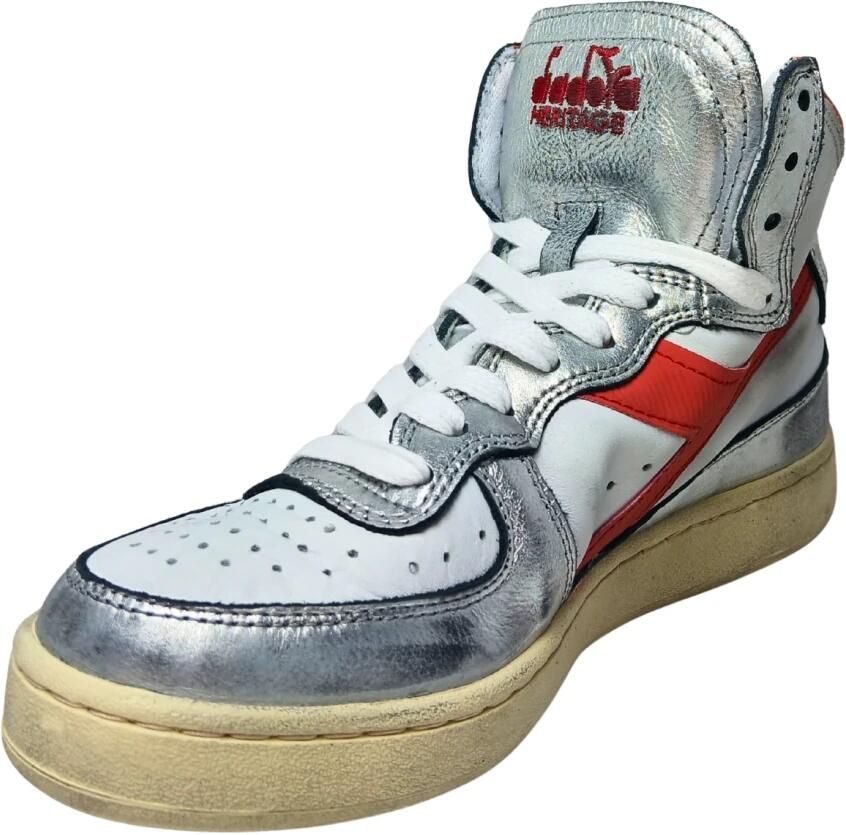 Diadora Sneakers Dames Hoge sneakers Damesschoenen Leer Mi bask metal mix Wit rood - Foto 3