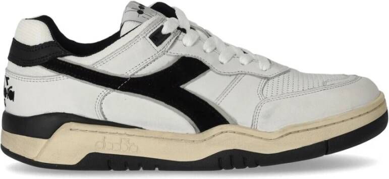 Diadora Gebruikte witte en zwarte sneaker met leer en suède White Heren