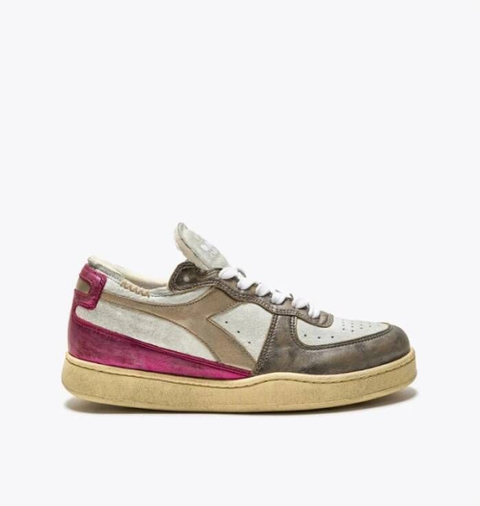 Diadora Metalen Varkenshuid Fuchsia Sneaker met Stone Wash Behandeling Pink Dames