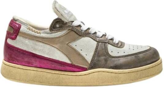 Diadora Metalen Varkenshuid Fuchsia Sneaker met Stone Wash Behandeling Roze Dames