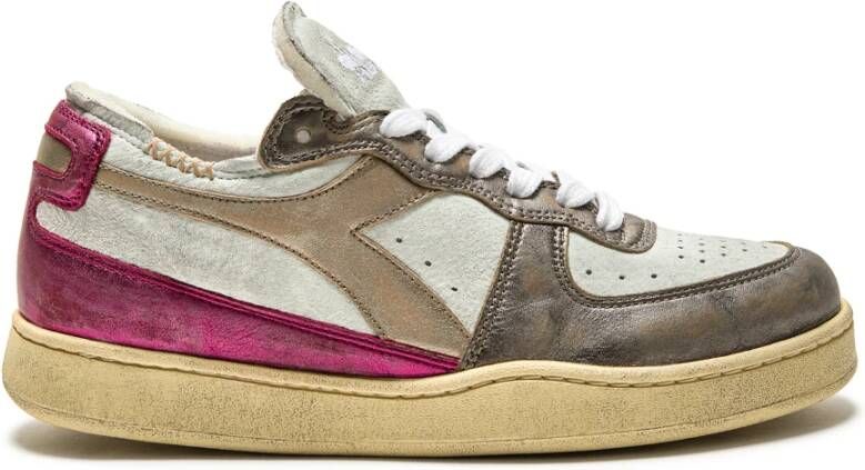 Diadora Metalen Varkenshuid Fuchsia Sneaker met Stone Wash Behandeling Pink Dames