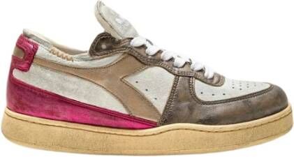 Diadora Metalen Varkenshuid Fuchsia Sneaker met Stone Wash Behandeling Pink Dames