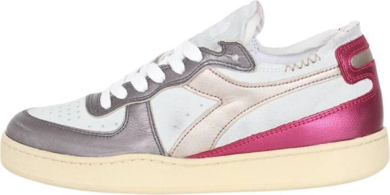 Diadora Metalen Varkenshuid Fuchsia Sneaker met Stone Wash Behandeling Pink Dames