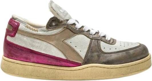 Diadora Metalen Varkenshuid Fuchsia Sneaker met Stone Wash Behandeling Roze Dames