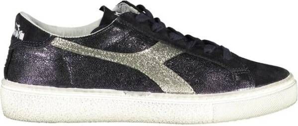 Diadora Elegante Zwarte Vetersneakers met Contrasterende Details Black Dames