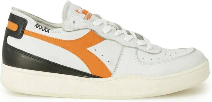 Diadora Sportieve Leren Sneakers Oranje Rubberen Zool White Heren