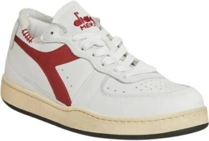 Diadora Stonewashed Leren Lage Sneakers Wit Heren