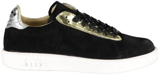 Diadora Elegante Zwarte Leren Sneakers met Contrastdetails Black Dames