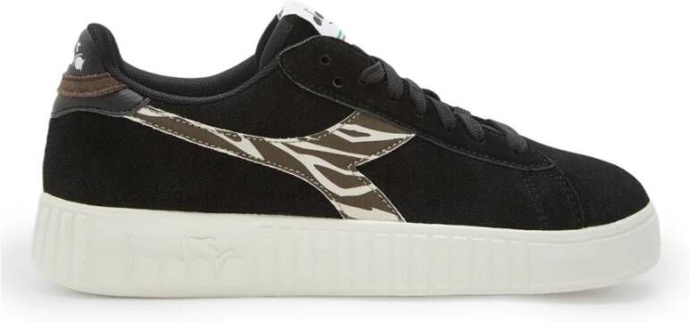 Diadora Zwarte Leren Vetersneakers Black Dames