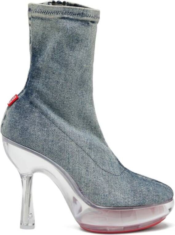 Diesel Blauwe Denim Plateau Laarzen met Transparante Hak