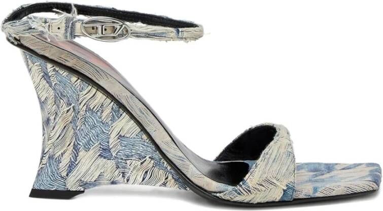 Diesel Blauwe Sleehak Sandalen met Jacquard Patroon