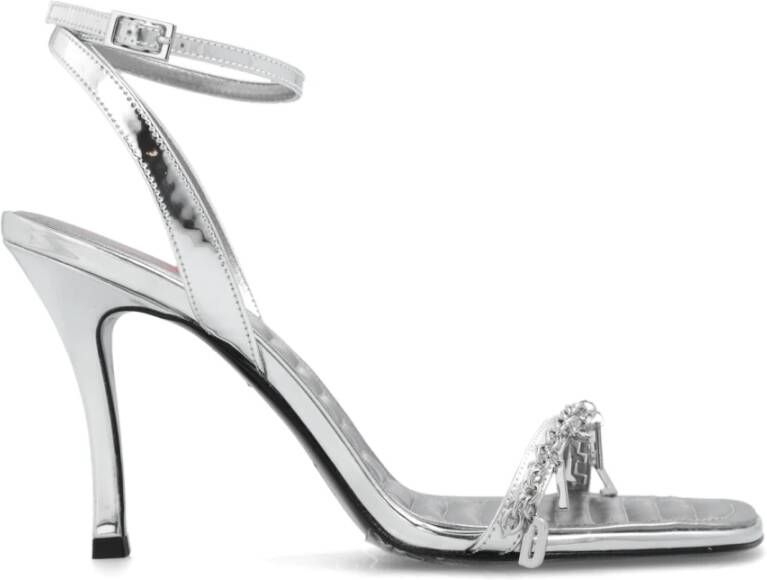 Diesel D-Vina Sdl Strappy sandals in metallic leather Gray Dames