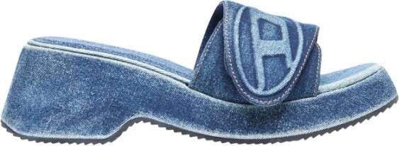 Diesel Sa-Oval D Pf W Denim slide sandals with Oval D strap Blue Dames