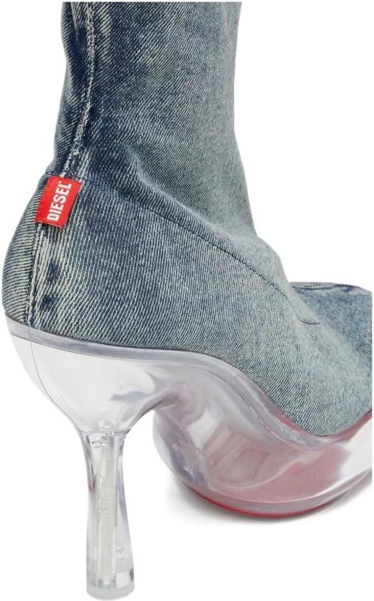 Diesel Blauwe Denim Plateau Laarzen met Transparante Hak