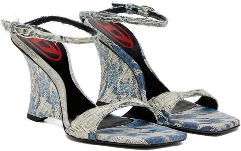 Diesel Blauwe Sleehak Sandalen met Jacquard Patroon