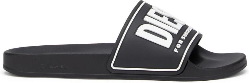 Diesel Chancletas negra con logotipo For Successful Living en 3D 41 Negro Zwart Heren