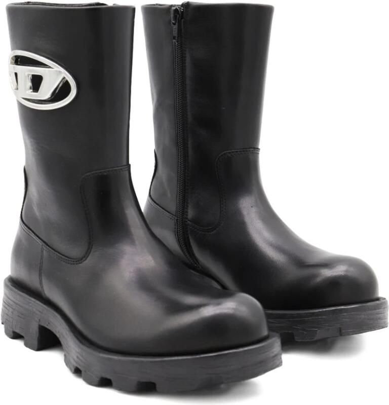 Diesel Zwarte Leren Chunky Laarzen Zijrits