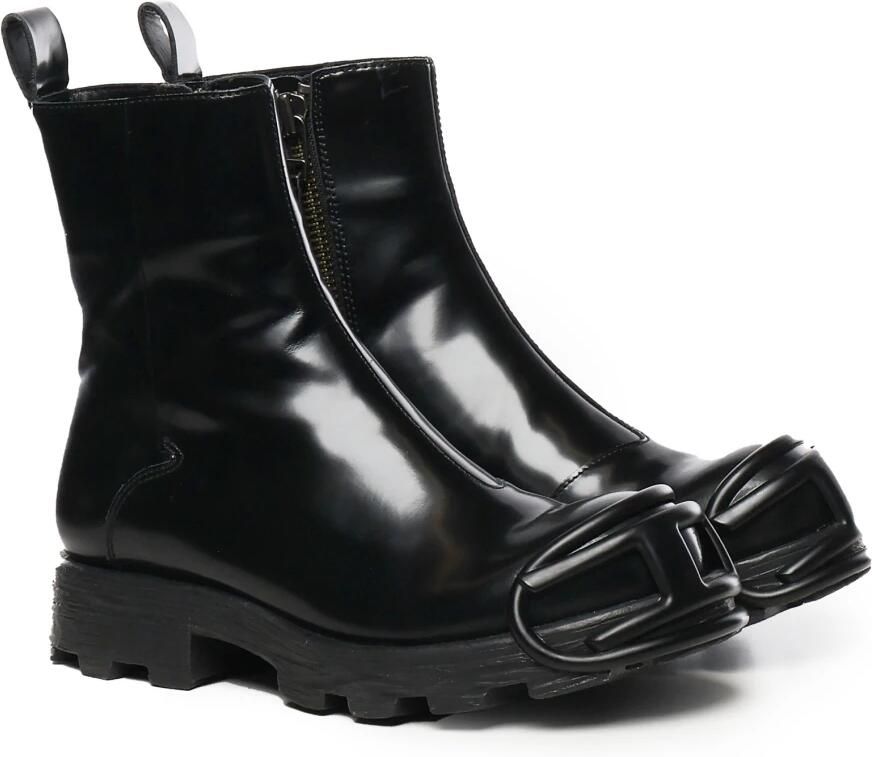 Diesel Zwarte Leren Laarzen met Rits en Ronde Neus