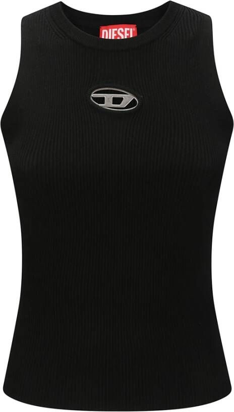 Diesel Mouwtjesloze Geribbelde Top met Metallic Logo